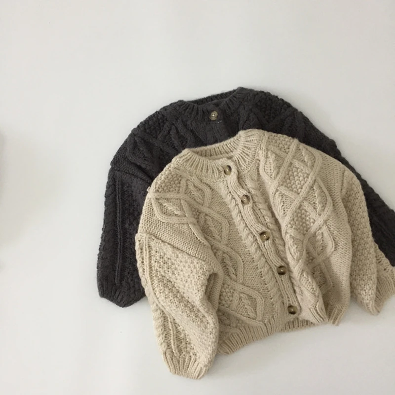 

Kids Sweater Spring Fall Khaki Brown Knitted Cardigan for 1-6 Years Boys Girls