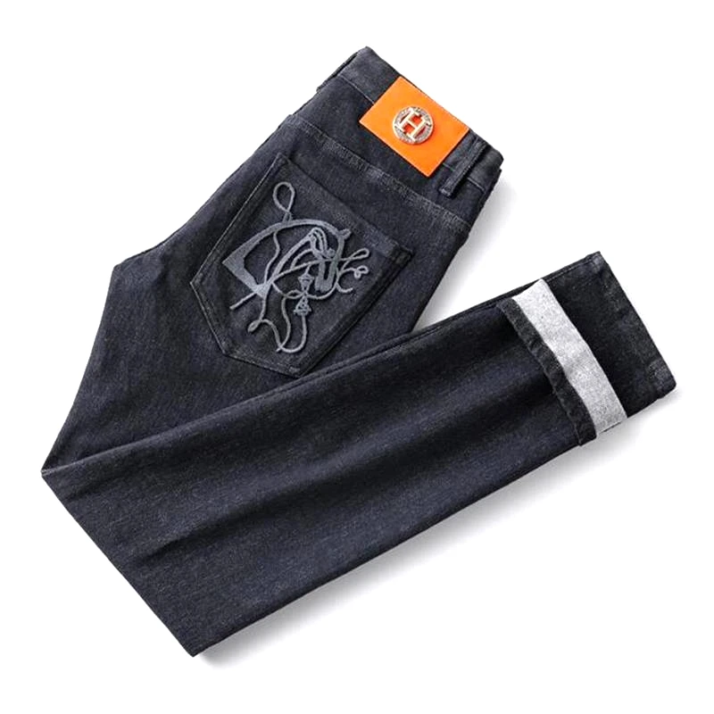 

Delicate Manual Work Luxury Brand Men's Jeans Europe Station High-End Embroidery Stretch Pants
