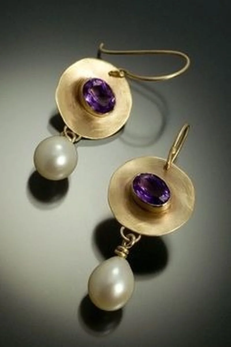 

Fashion Trend Gold Plated Inlaid Purple Stone Pendant Gold Earrings Party Engagement Wedding Jewelry