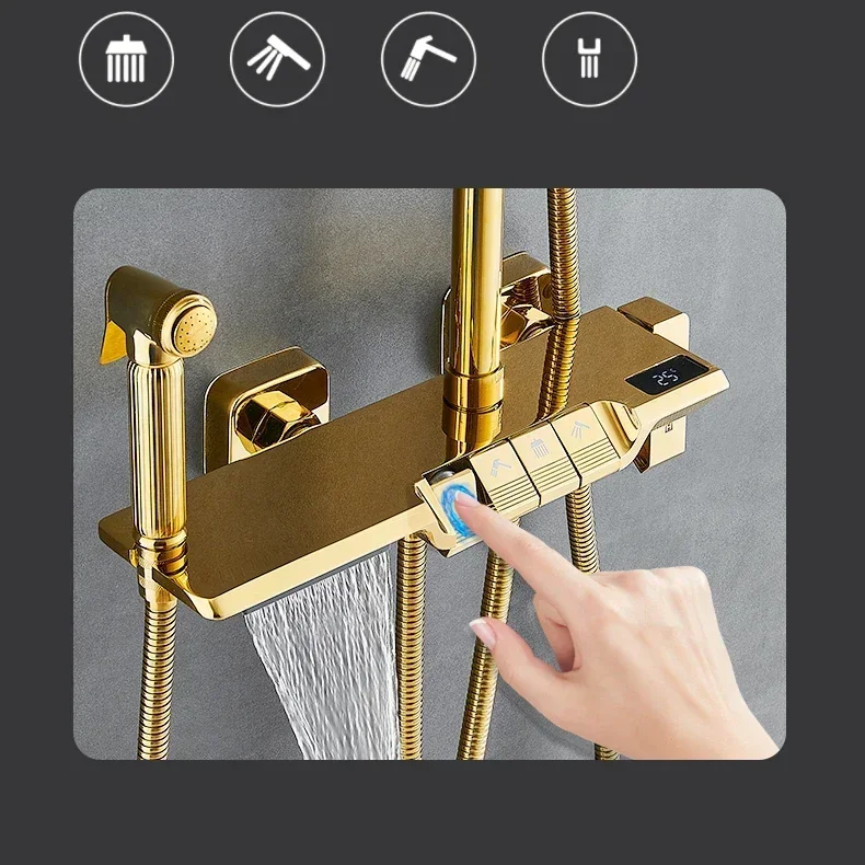 Цифровой золотой смеситель для душа дома и отеля с дождевой системой ванной