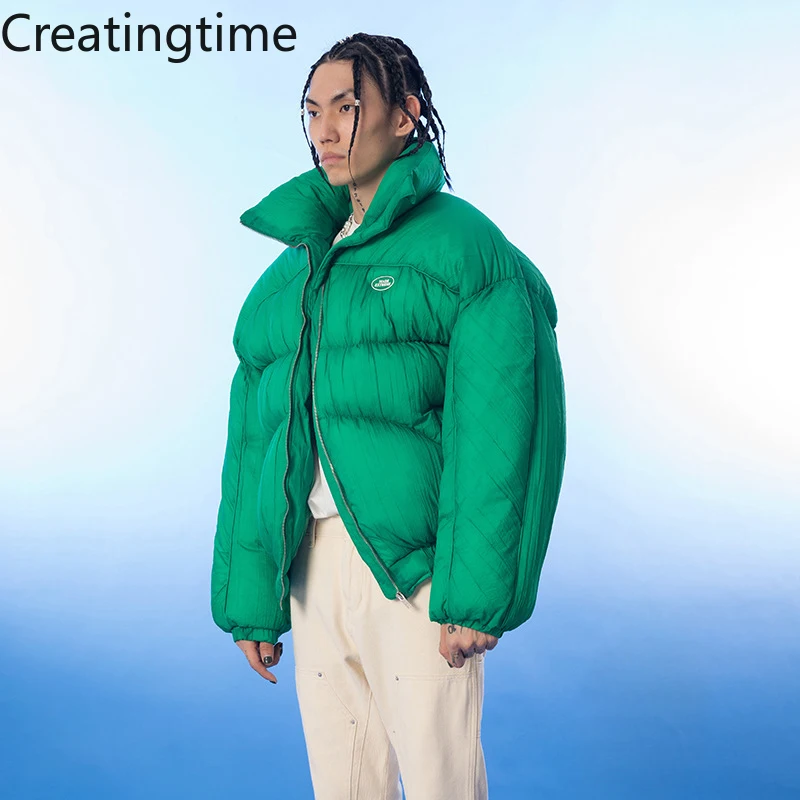 

Creatingtime 2022 Autumn Winter New High Street Retro Thicken Jacket Men's Solid Color Module Bread Casual Padded Jackets GA147