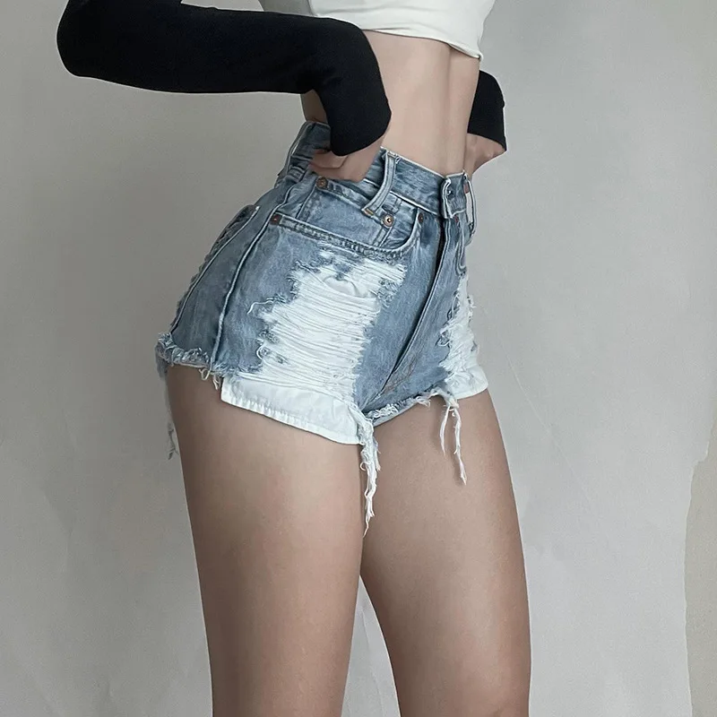 Denim Shorts Women Frayed Hole Summer Hot Girls College All-match Solid Younger Ins Prevalent High Waist Casual Mujer Slender