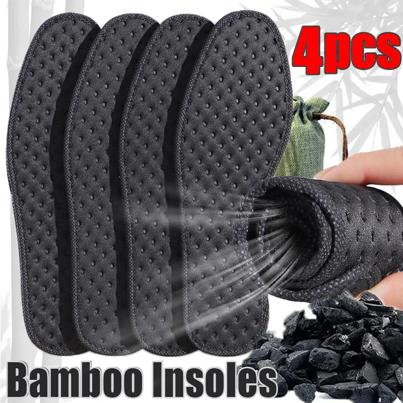 4Pcs Bamboo Charcoal Deodorant Insoles Breathable Absorb-Sweat Shoe Pads Men Running Sport Insert Light Weight Insole Brioche
