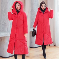 retro womens long down padded jacket winter warmth korean fashion loose long cotton coat over the knee cotton jacket coat new