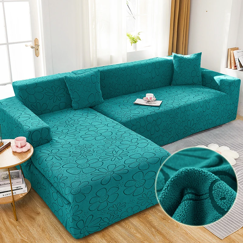 

Velvet L Shaped Sofa Covers for Living Room Elastic Couch Slipcover Jacquard Bear Chaise Longue Corner Protector 1/2/3/4 Seater