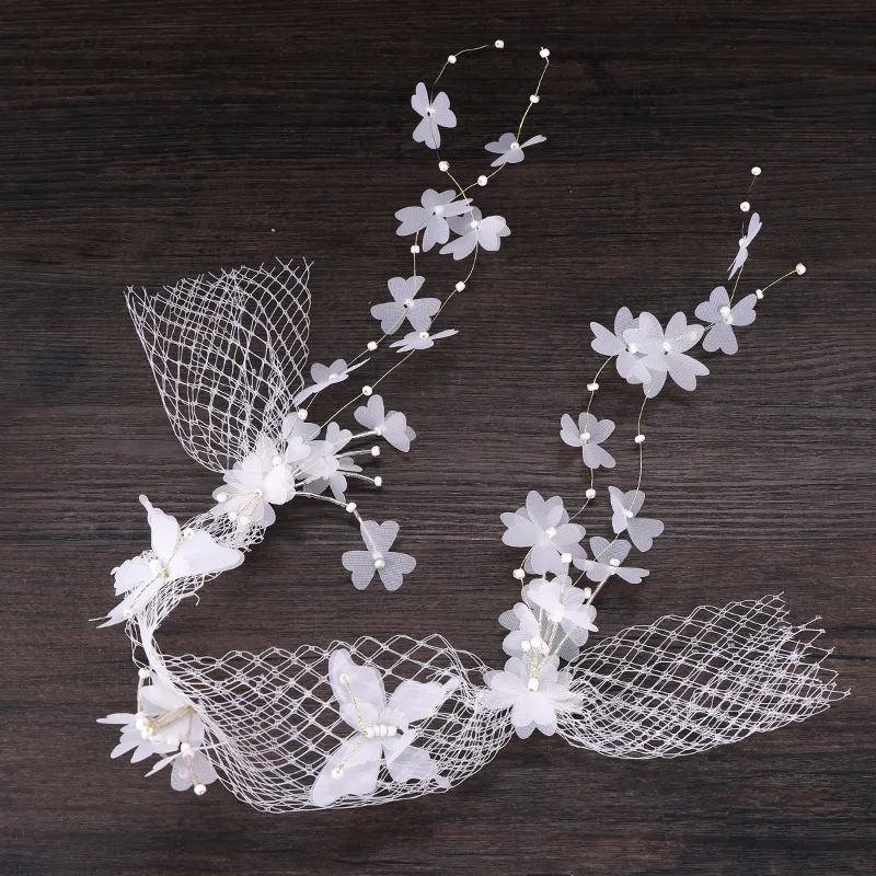 

Mesh flowers bridal wedding dress accessories fringed hair band bridal jewelry