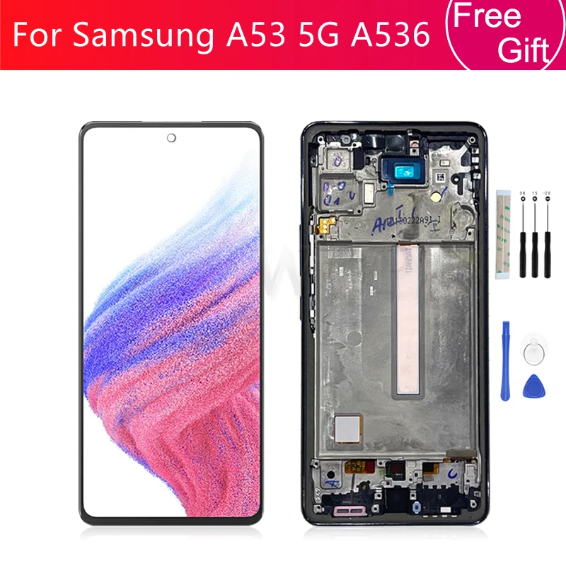 

Для Samsung Galaxy A53 5G LCD A536 дисплей сенсорный экран дигитайзер в сборе с рамкой A536 сменный экран запасная часть для ремонта 6,5"