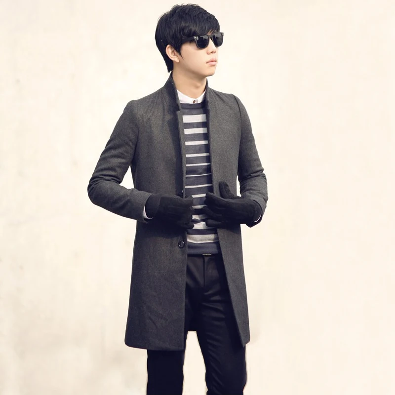 Новый осенне-зимний мужской однобортный флисовый дафлкот облегающий корейский