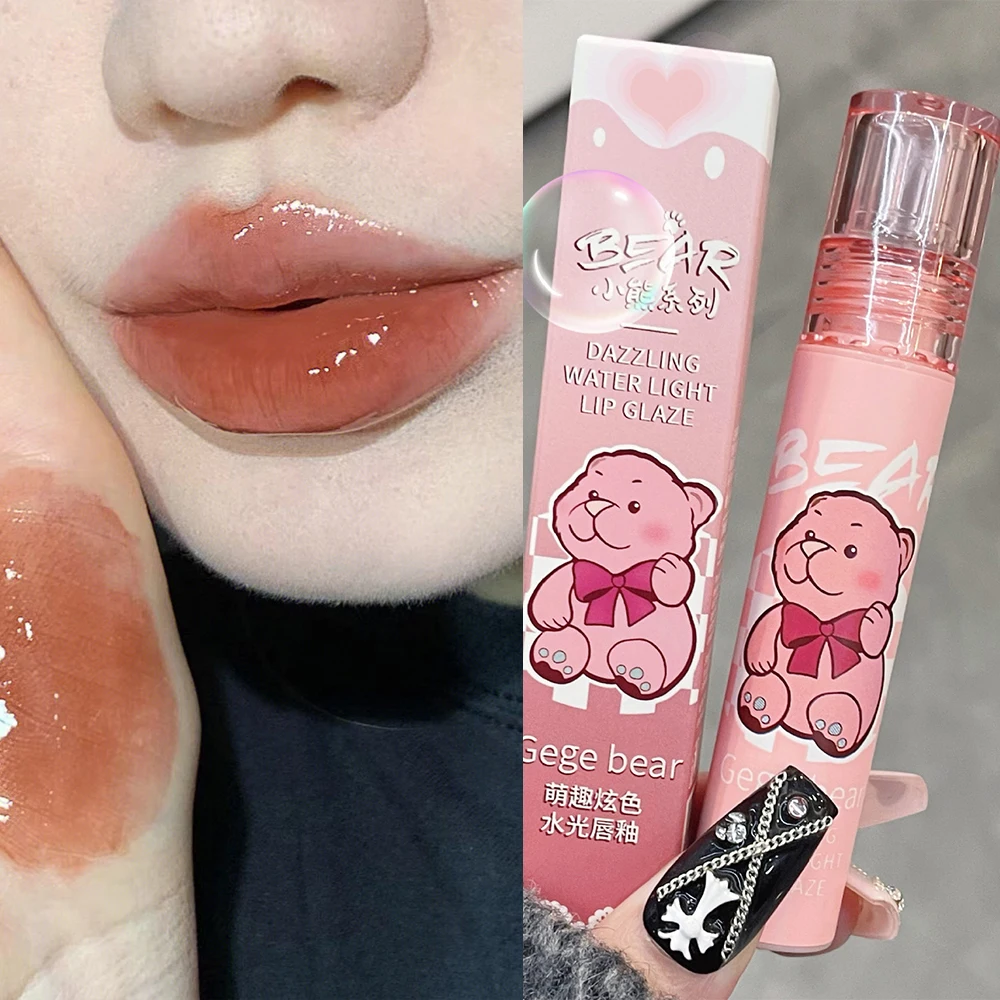 

Cute Bear Mirror Lip Glaze Watery Lipgloss Waterproof Lasting Transparent Jelly Liquid Lipstick Womon Beauty Makeup Lip Cosmetic