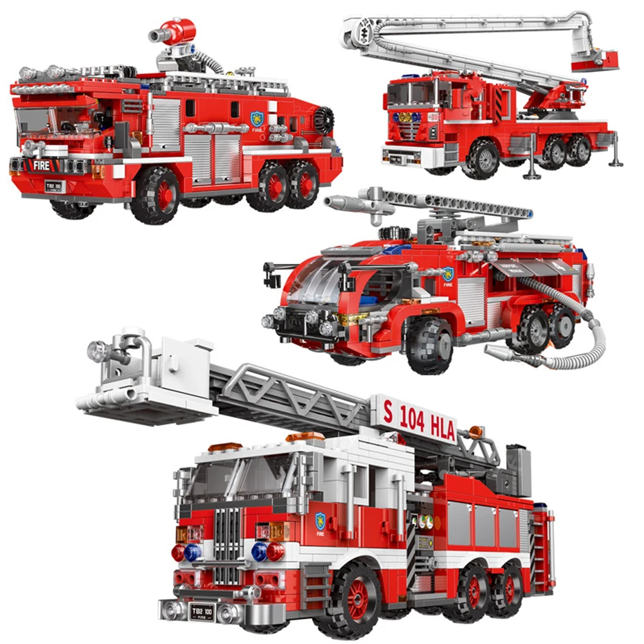 

Technique City In Fire Truck Building Rescue Vehicle Staircase Building Blocks MOC Toy For Children Christmas birthday Gifts