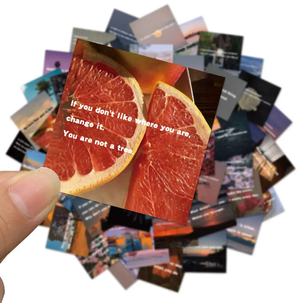 

50pcs Ins Style Landscape English Short Sentences Journal Stickers Water Cup Mobile Phone Waterproof Decorative Stickers