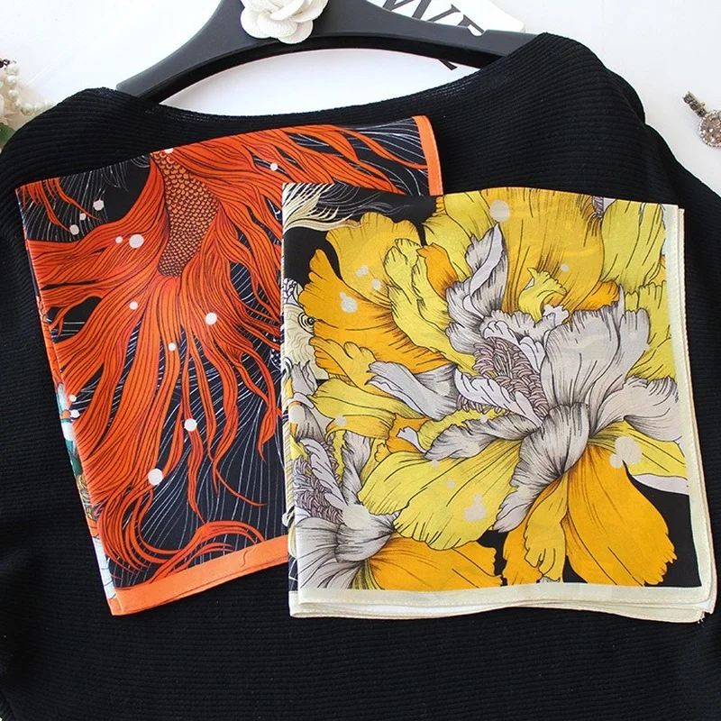 

Высококачественный элегантный женский модный цветочный принт качественный простой атласный Шелковый универсальный маленький квадратный шарф-кольцо