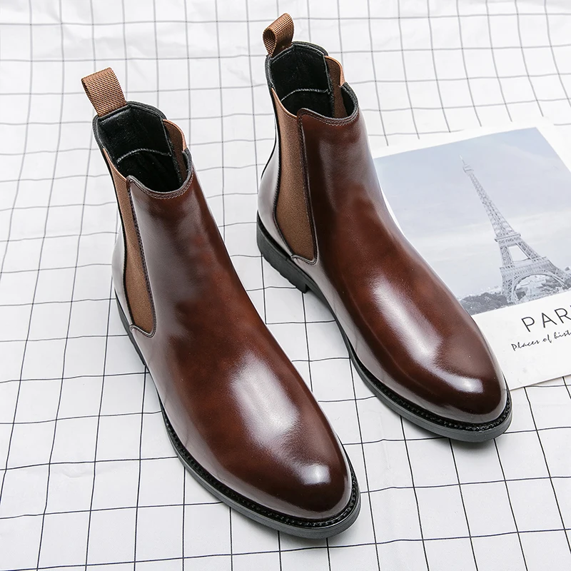 

British Style Chelsea Boots Men Mid Calf Dress Shoes Business Formal Ankle Boots Antumn Bota Masculina Split Leather Shoes
