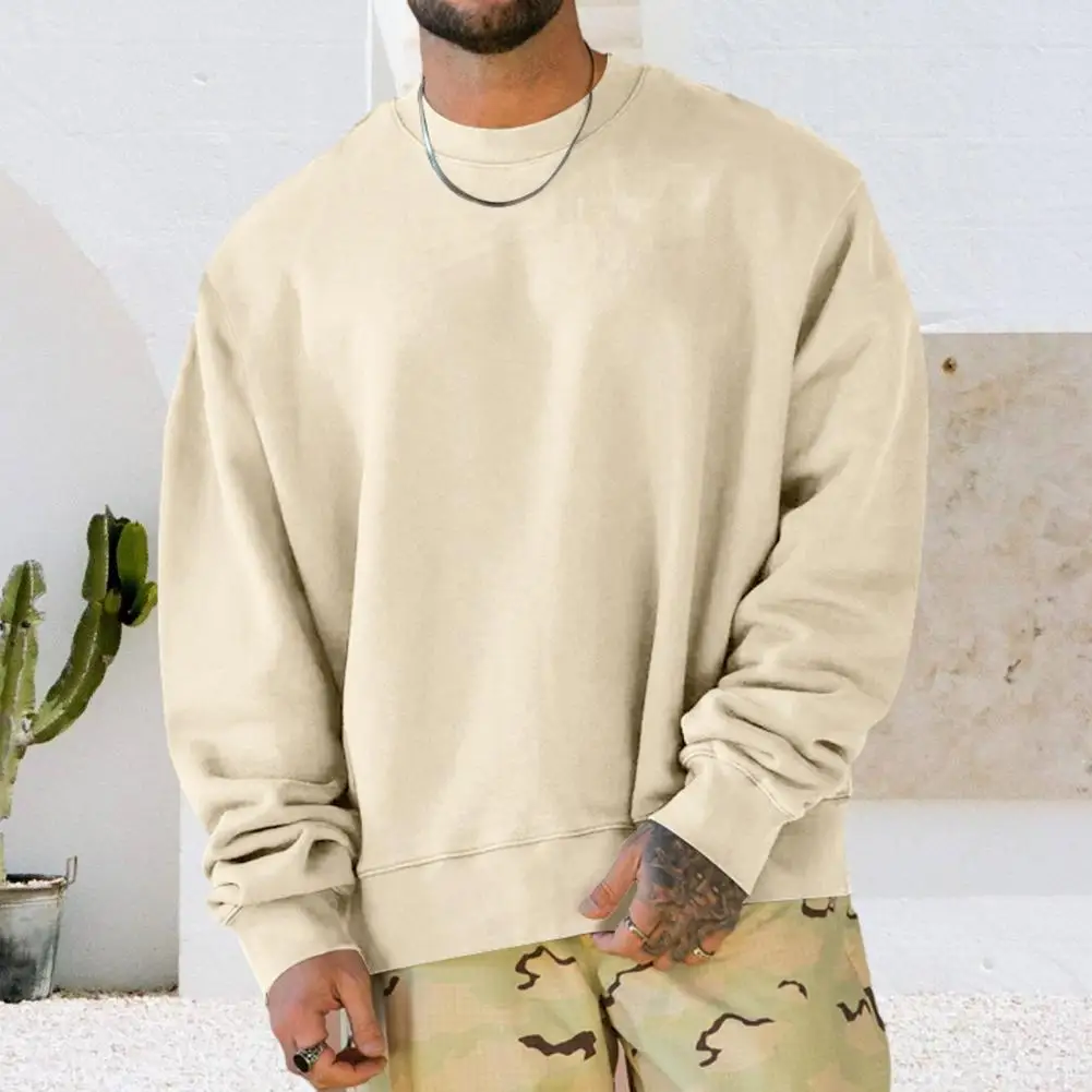 

Мужская осенне-зимняя толстовка с круглым вырезом и длинными рукавами, пуловер с эластичными манжетами, повседневный Топ