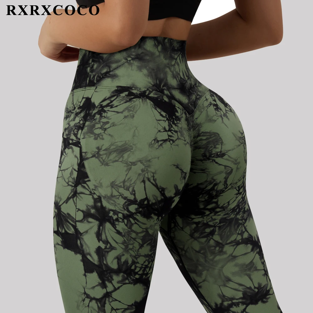 RXRXCOCO Tie Dye женские бесшовные Легинсы V Талия пикантные Фитнес Спортивные штаны для