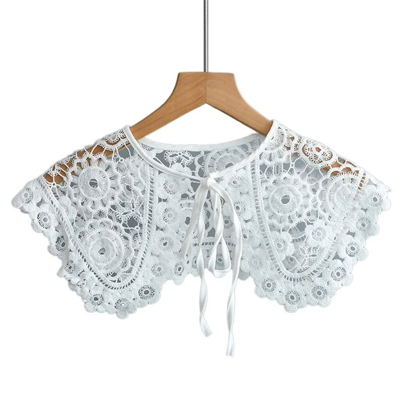 

Women Knitting Faux Woolen Faux Collar Shawl Hollow Out Sunflower Floral Trim Scarf Outdoor Sunscreen Decorative Lace-Up Bowknot