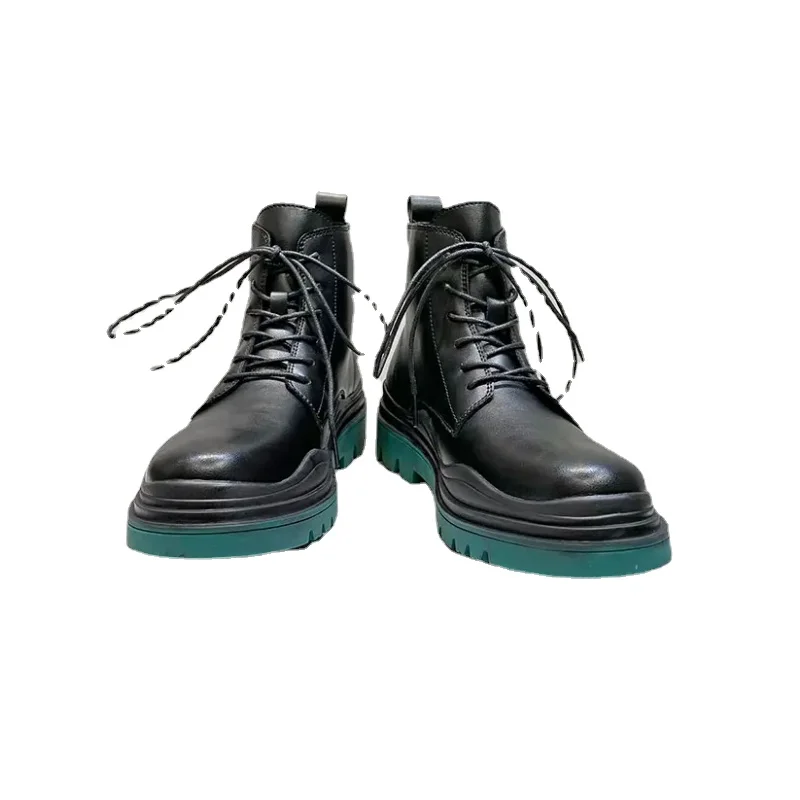 

Новинка 2023, мужские ботинки на высоком каблуке с толстой подошвой и кожаными сапогами для зимы