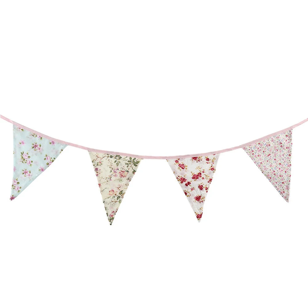 

Flag Party Fabric Bunting Wedding Decoration Handmade Festival Double Sided Shabby Chic Banner Floral Vintage Birthday Pennant