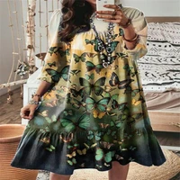 new spring and summer ladies dress selling butterfly print v neck long sleeve leisure a pendulum spot bodycon dress