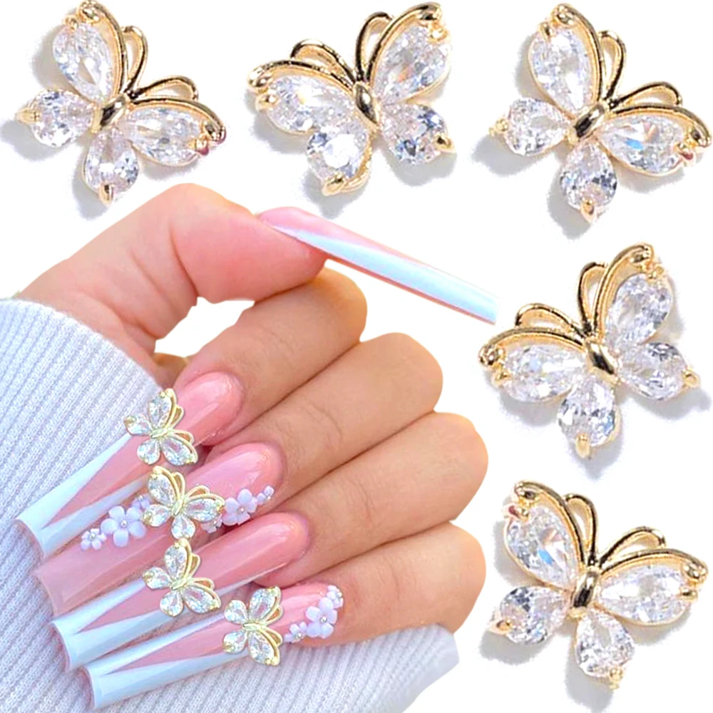 

10pcs 3D Butterfly Nail Charms Nail Gems Nail Rhinestones Alloy Zircon Butterfly Charms for Nails DIY Butterfly Nail Art Charms