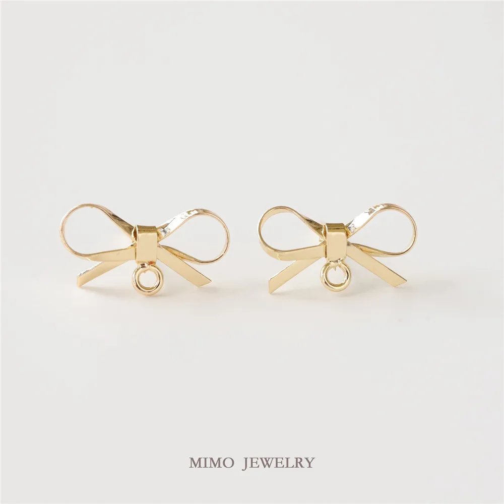 

Color copper plated gold smooth bow 925 silver needle earring DIY earring accessories
