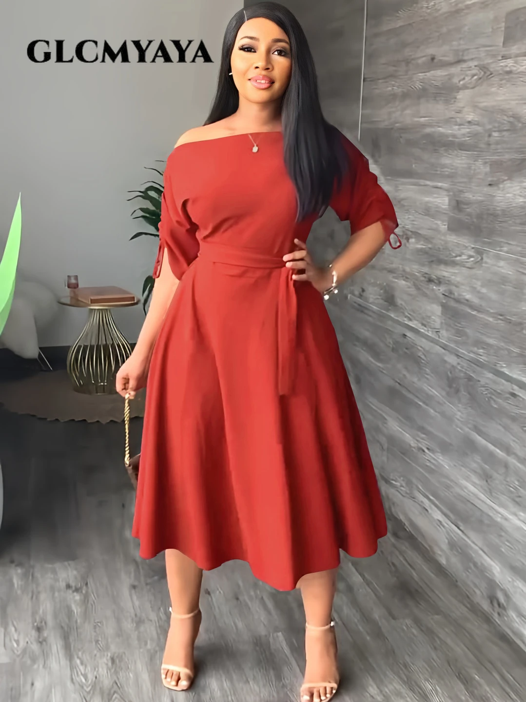 

Элегантное женское платье-накидка GLCMYAYA с открытыми плечами и коротким рукавом, женское однотонное вечернее платье с высокой талией