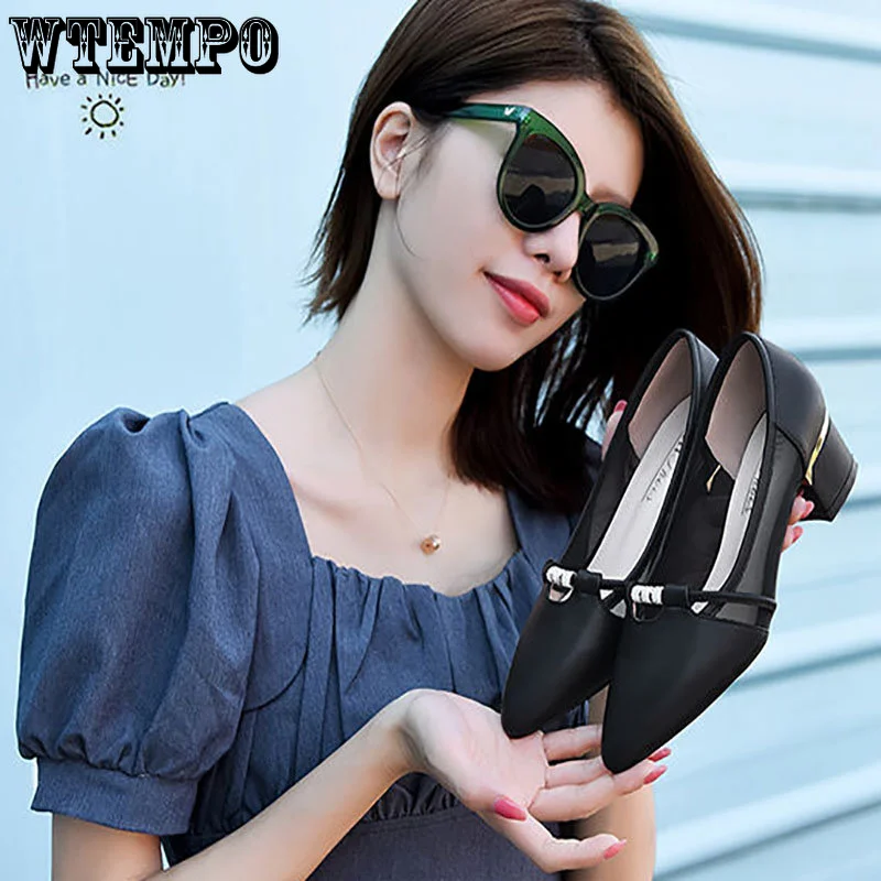 WTEMPO Fashion Woman Sandals Sweet Slip on Heel Pumps for Ladies Casual Shallow Mouth Pointed Toe Comfort Shoes Dropshipping