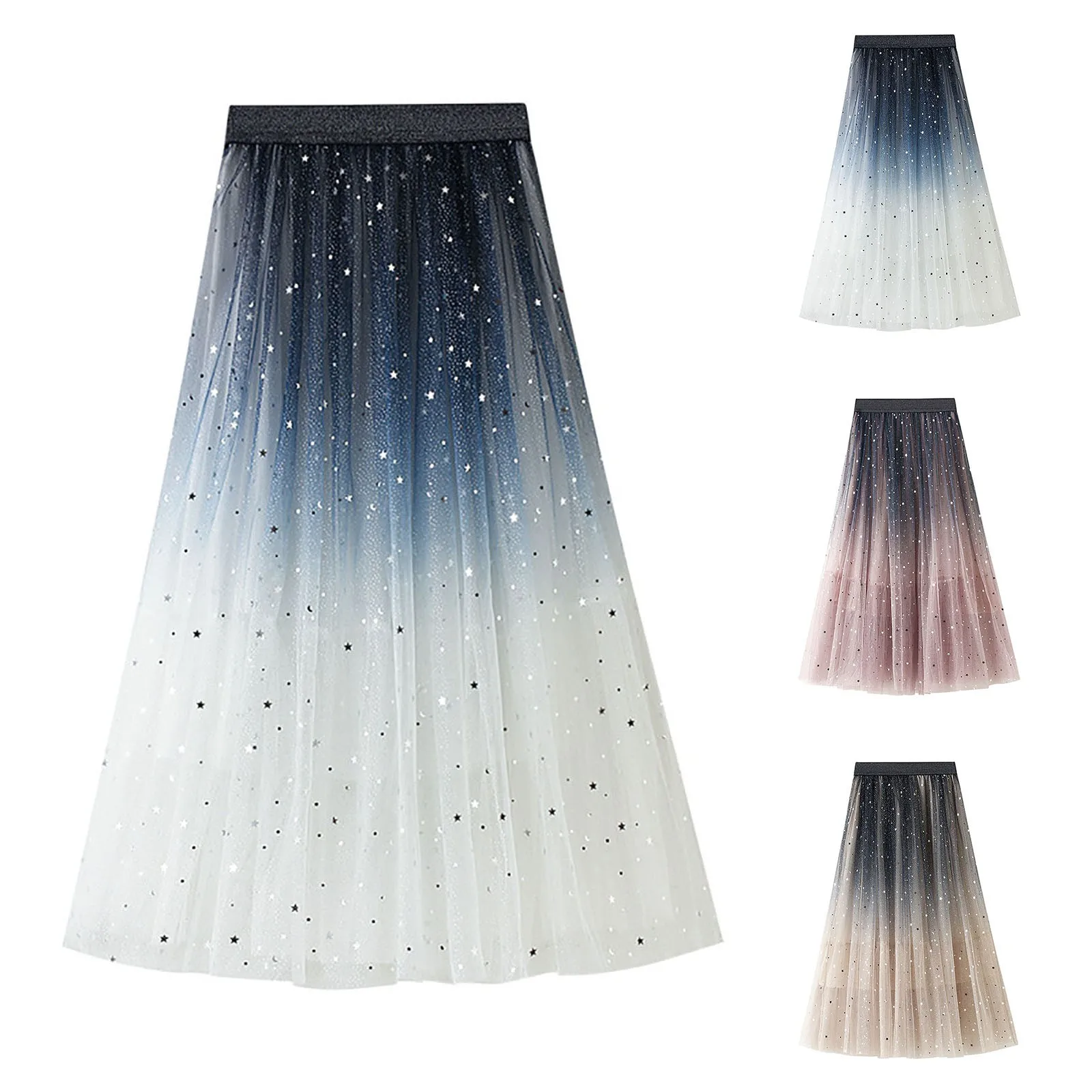 

Женская плиссированная Тюлевая юбка, длинная трапециевидная юбка с вышивкой и высокой талией, сетчатые Макси-юбки с блестками и планетами, лето 2023