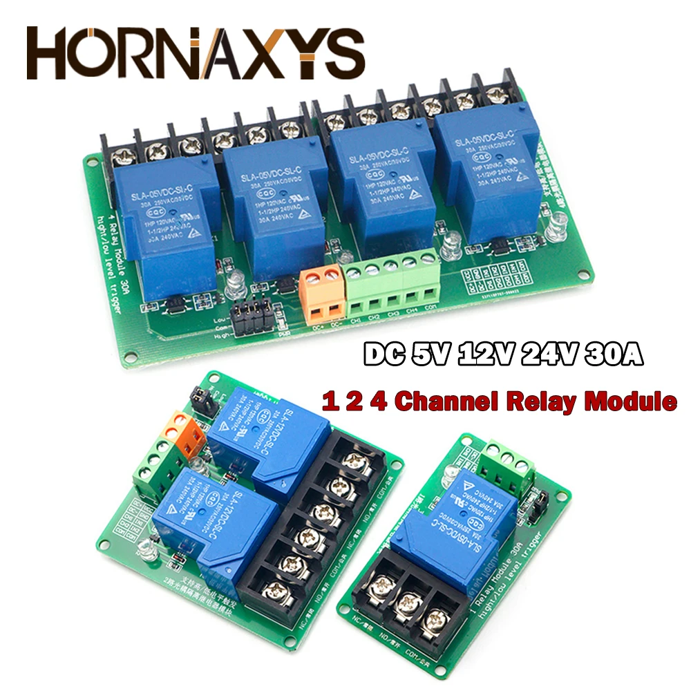 

DC 5V 12V 24V 30A 1 2 4 Channel Relay Module with optocoupler isolation Supports High and Low Triger Trigger Relays Board