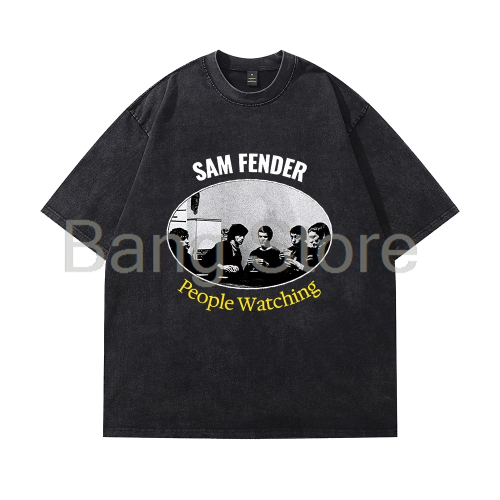 Сэм Fender People Watching Футболка из стираного хлопка унисекс Топы с круглым вырезом и