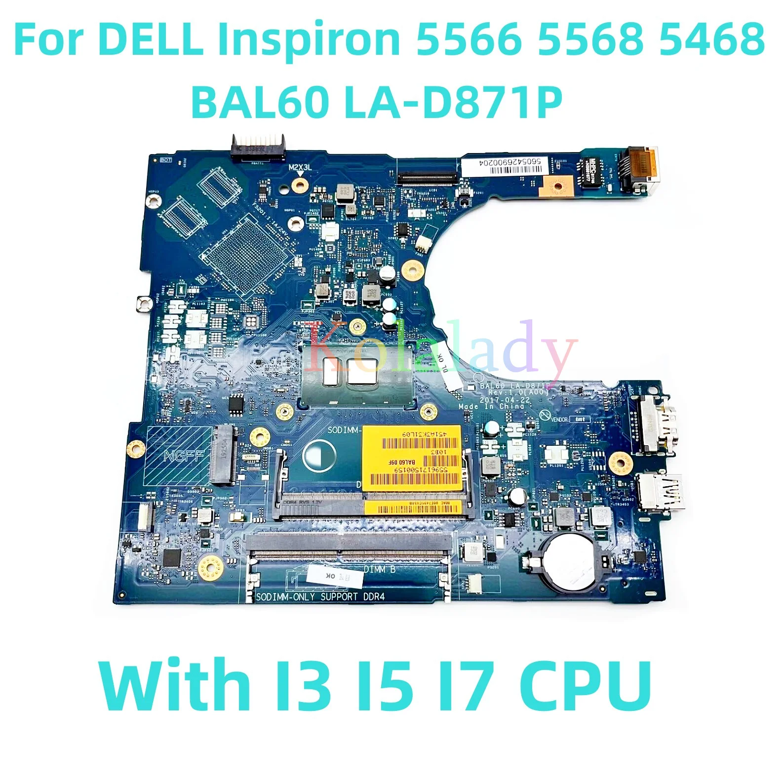 

Материнская плата для ноутбука DELL Inspiron 5566, 5568, 5468 дюймов, 10000, с процессором I3, I5, I7, протестирована на 100%, полностью работает