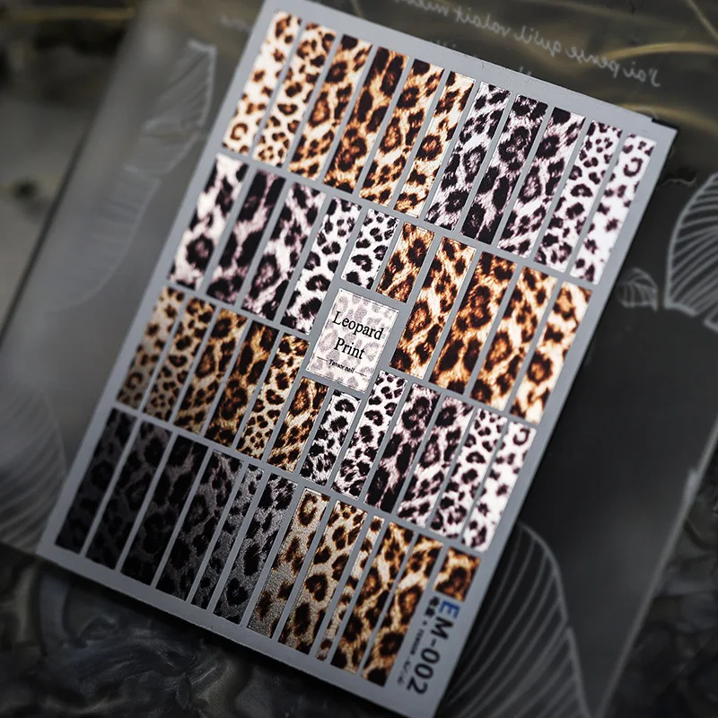 

1 Sheet 5D Realistic Metallic Luster Glitter Graceful Leopard Print Adhesive Nail Art Stickers Decals Manicure DIY Accessories