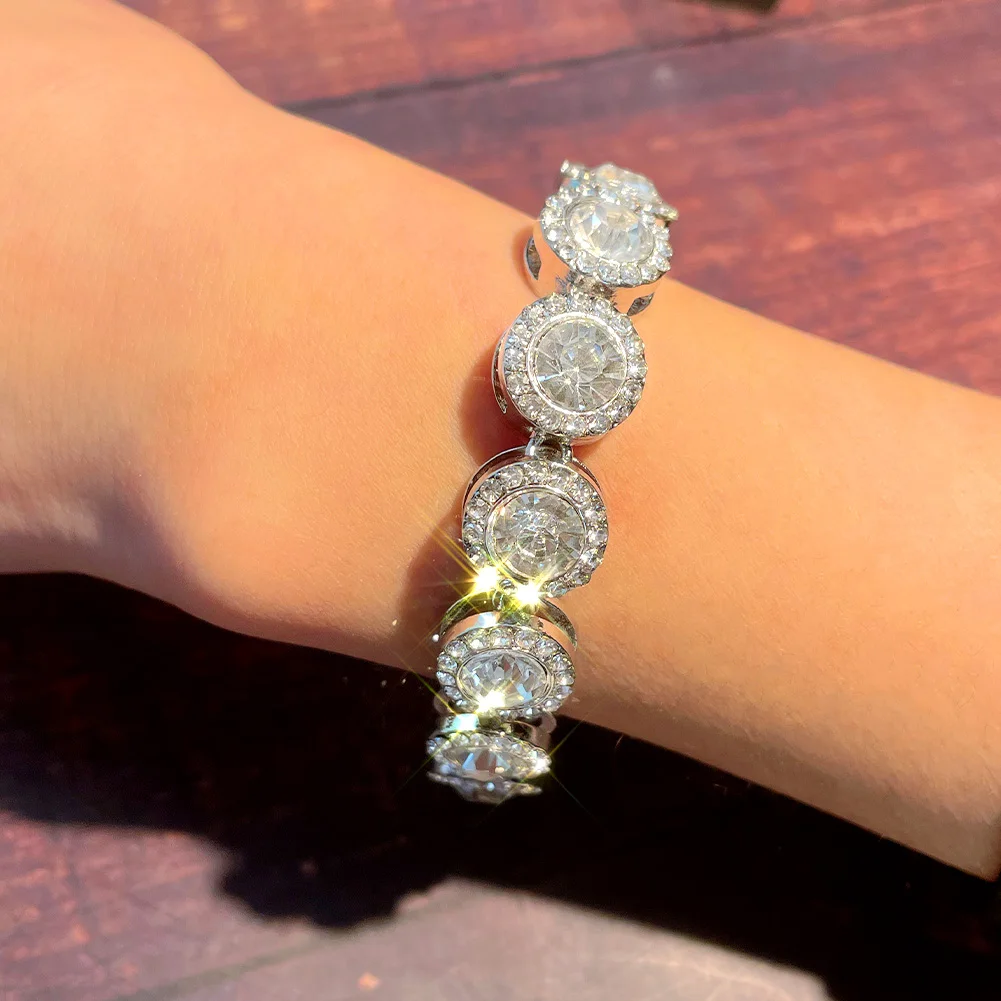 Iced Out Round Crystal Tennis Chain Bracelet For Men Women Rhinestones Paved 13mm Cuban Link Hiphop Jewelry Gifts |
