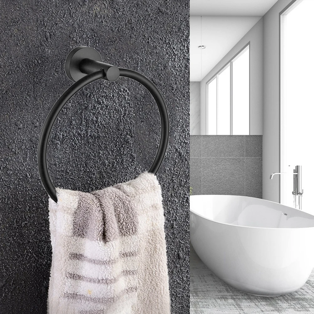 

Stainless Steel Wall-mounted Towel Rings Matte Black Clothes Holder Shelf Bathroom Supporter Hardware Accessories