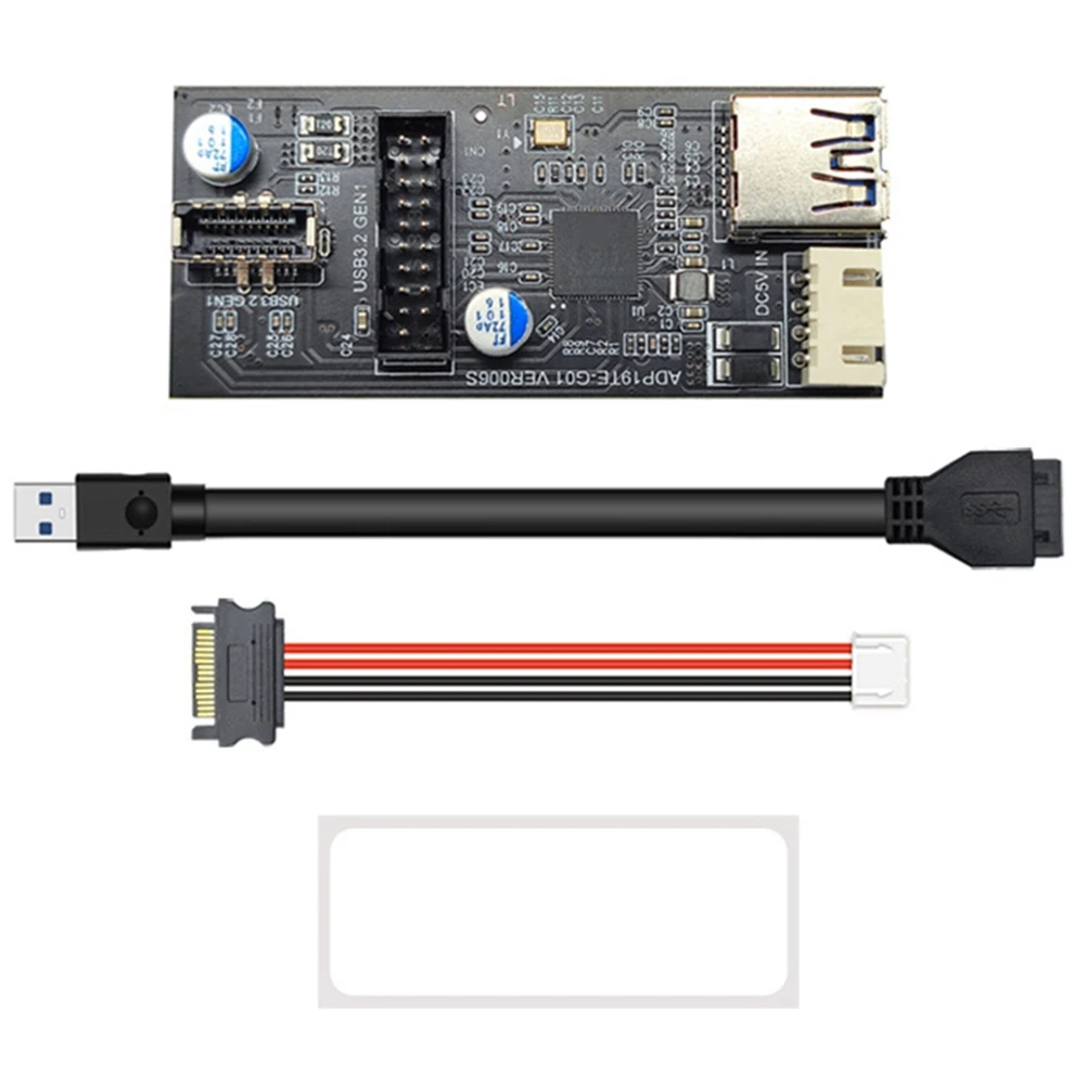 

USB3.2 фронтальная Плата расширения GEN1 19PIN до 19PIN + TYPE-E(A-KEY) с кабелем SATA15PIN на 4PIN