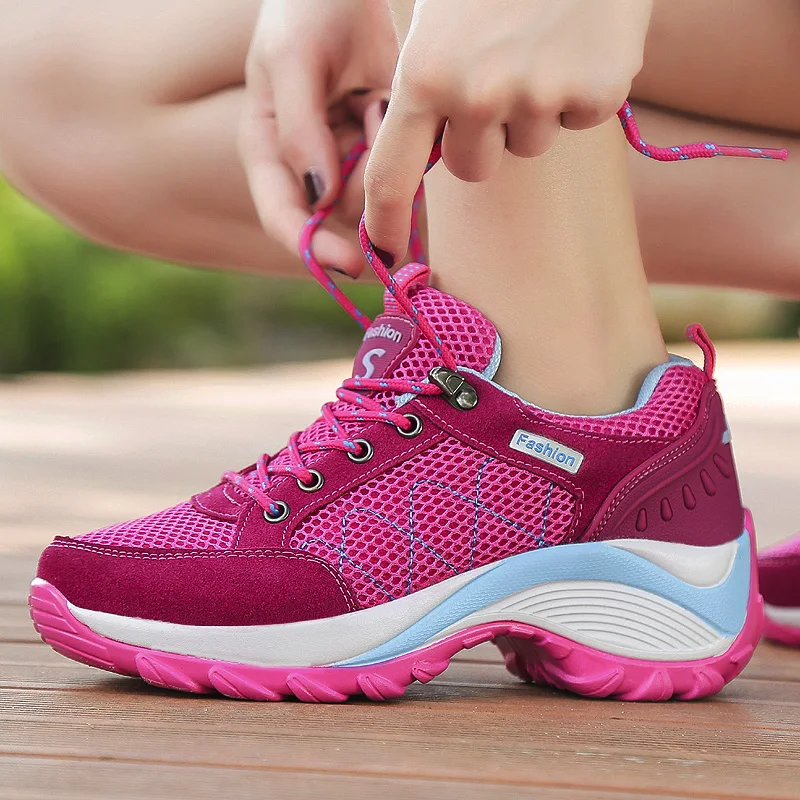 JIEMIAO New Popular Style Women Sport Running Shoes Lace Up Female Athletic Shoes Outdoor Lady Jogging Platform Heigh Shoes