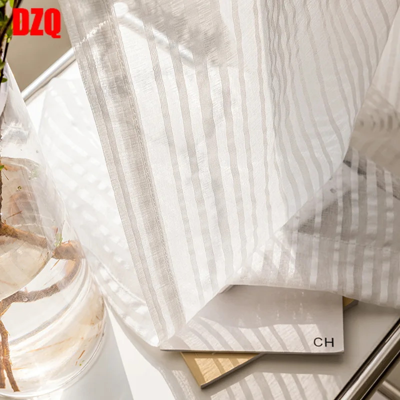 

Curtains for Living dining Room Bedroom Striped white screen curtain curtain fabric white sand sand curtain simple
