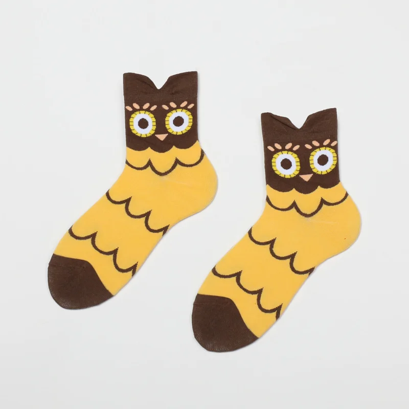 Kawaii Women Animal Cotton Socks Autumn Winter Cartoon Owl Patterned Female Ladies Cute Funny Tube Socks
