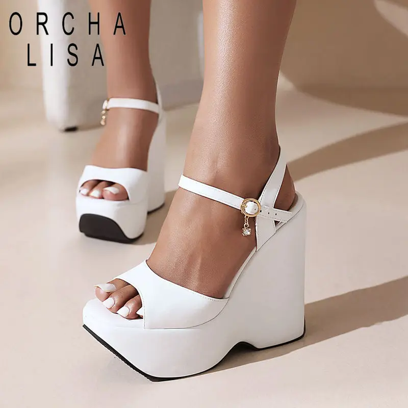 

ORCHA LISA Ladies Sandals Open Toe Ultrahigh 13cm Heels Wedges Platform Hill Buckle Strap Plus Size 41 42 Dating Fashion Shoes