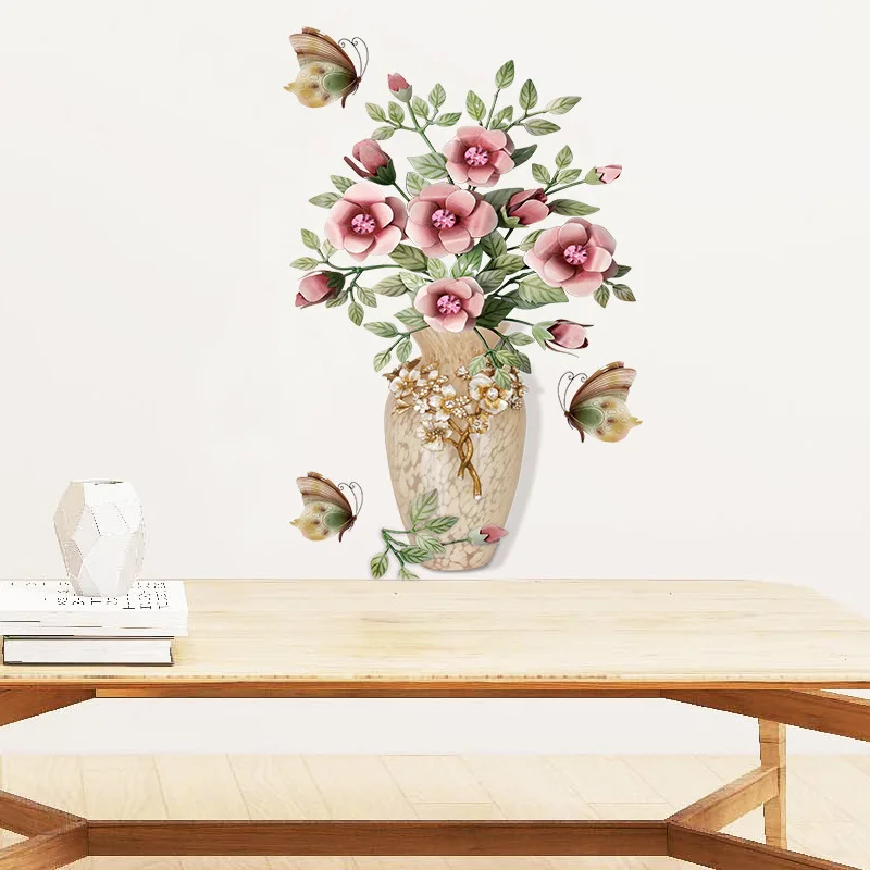 

1 Small Vase Floral Print Wall Sticker Waterproof PVC Exquisite Color Modern Chinese Style Elegant and Charming Home Decoration