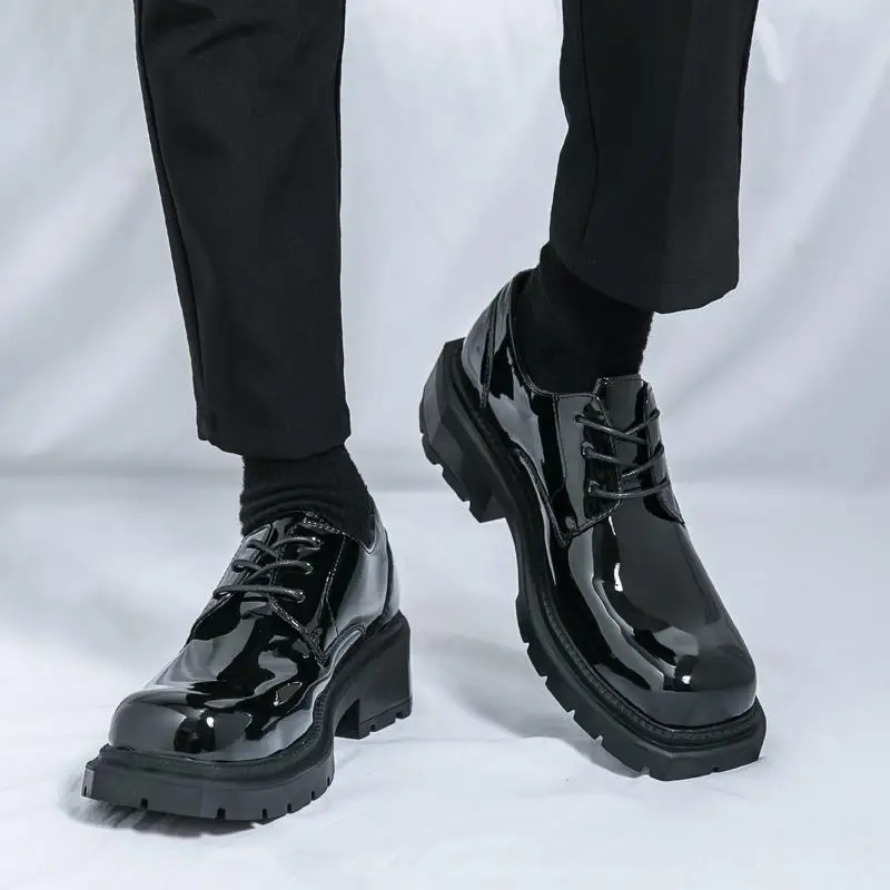 Мужские кожаные туфли с квадратным носком модные британские на толстой подошве