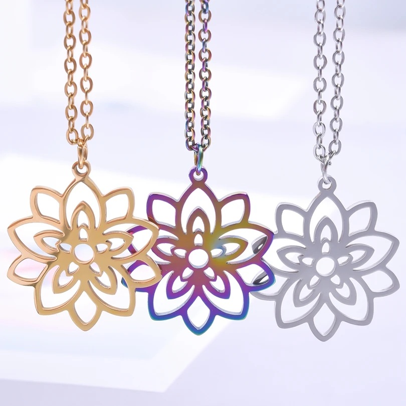 Multiple Petals Flower Pendant Stainless Steel Necklaces For Women Men Accessories Kpop Fashion Jewelry Collares Para Mujer Gift