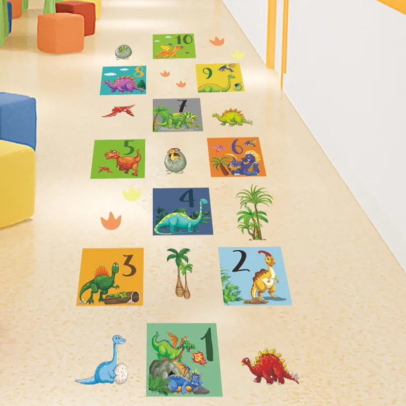 

Cartoon dinosaur hopscotch children's room kindergarten floor stickers home decoration PVC self-adhesive room decor aesthetic
