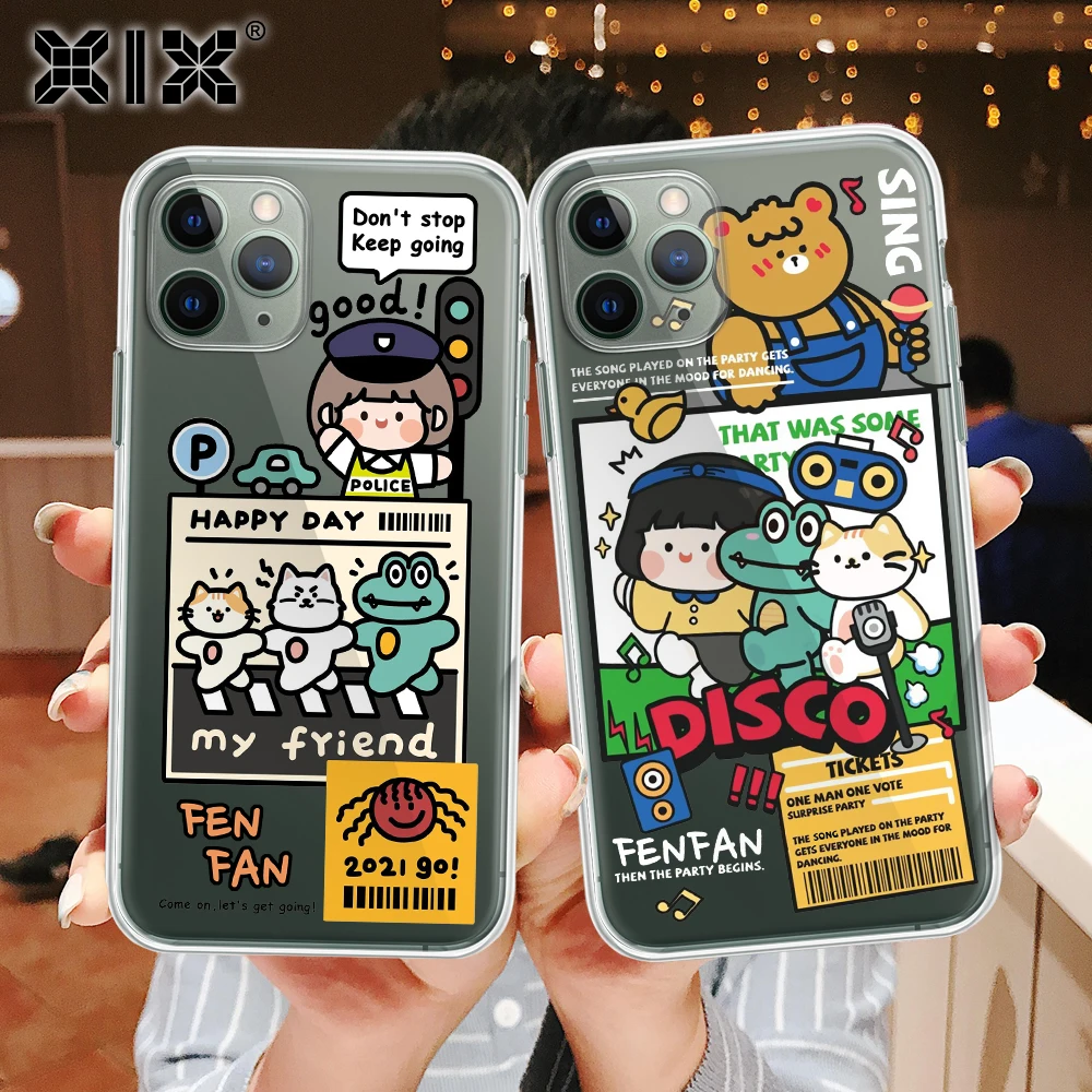 Милые Мультяшные прозрачные мягкие телефонные чехлы XIX для iPhone 11 12 Pro Max SE 2020 7 8 14 Plus
