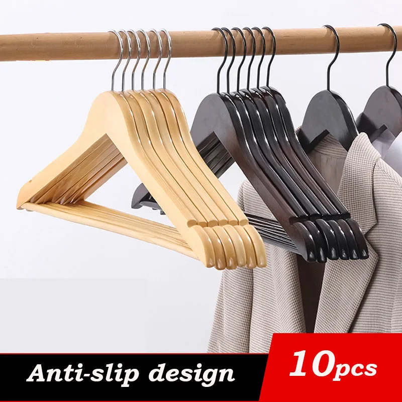 

10pcs Non-slip Suit Hangers Wooden Hangers Coat Clothes Organizer Wardrobe Space Saving Pants Shirt Drying Rack, Lotus Wood