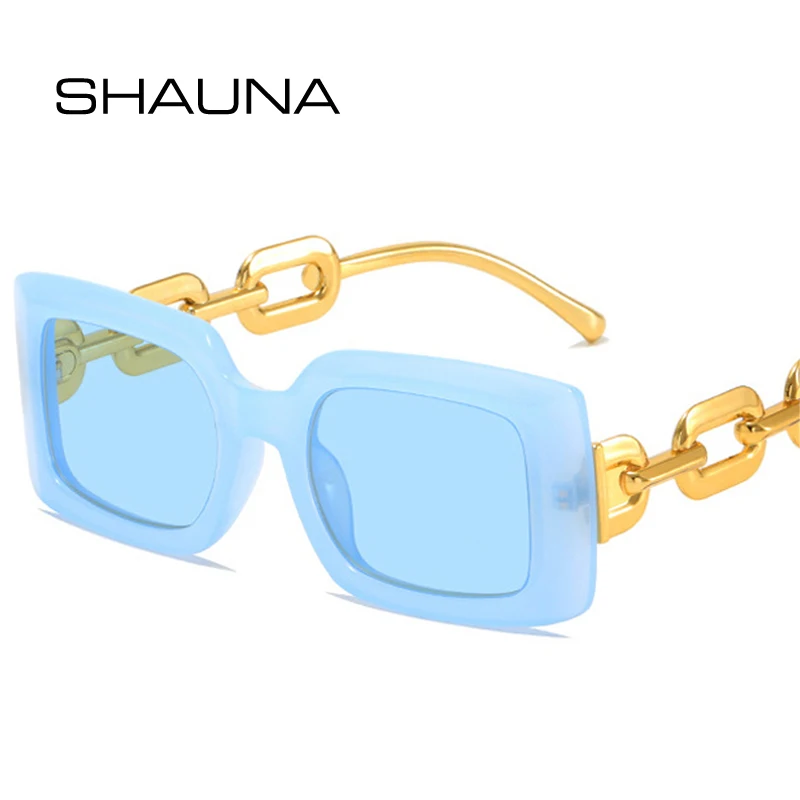 

Мужские и женские квадратные очки SHAUNA, прямоугольные солнцезащитные очки желеобразного цвета в стиле ретро, с дужками-цепочками и прозрачн...