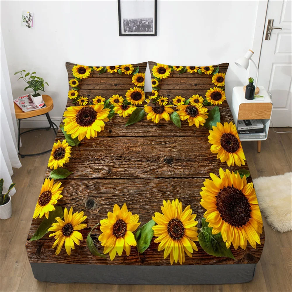 

Sunflower 3D Comforter Set Queen Size Bed Sets Woman Girls Home Textiles High End Cotton Fitted Sheet Bedspreads Beds Sheets