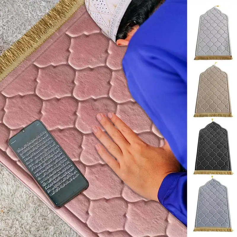 

1PC Flannel Prayer Mat Non-slip Soft Portable Travel Prayer Rug Ramazan Work Ship Blanket Kneel Embossing Floor Prayer Carpets