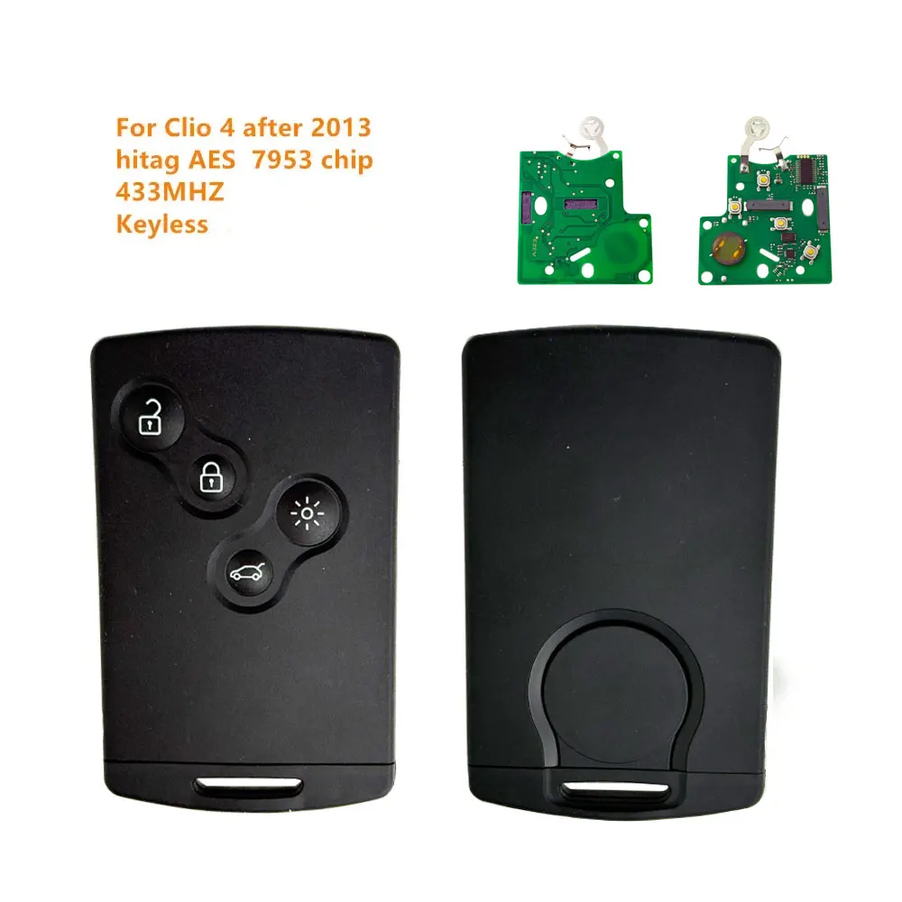 Смарт-карта Автомобильный ключ 4 кнопки PCF7945/PCF7953 4A чип 433 МГц для Renault Clio 4 Captur Пассивный бесключевой пульт дистанционного управления
