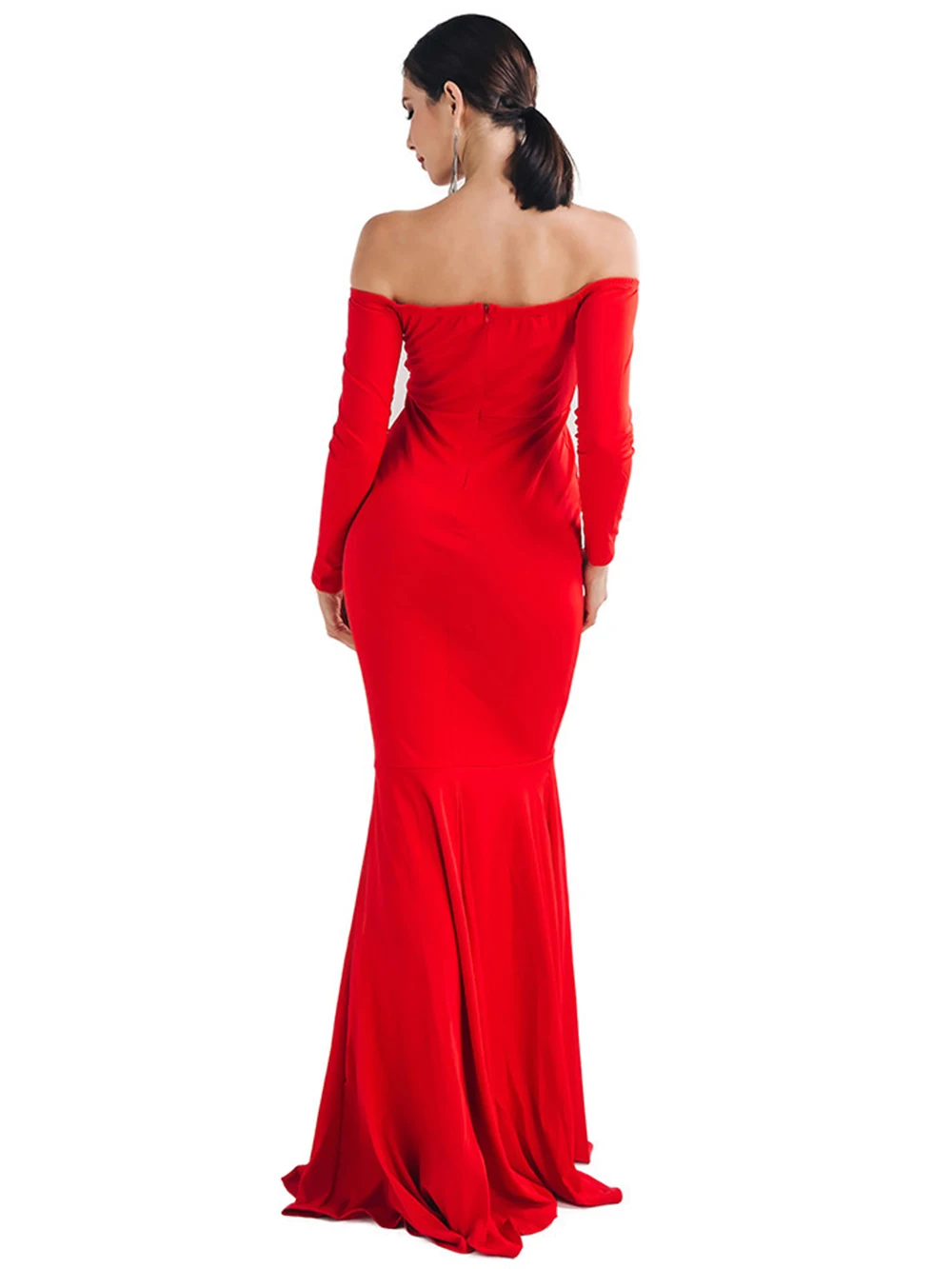 Strapless Black Elegant Evening Gowns Off Shoulder Backless Sexy Long Party Dresses Long Sleeve Red Mermaid Dress Vestidos